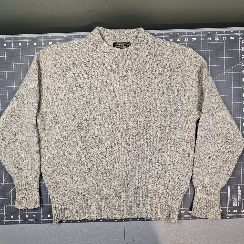 Vintage Eddie Bauer Sweater XL Oatmeal Beige Wool USA Fisherman 70s Preppy Ivy